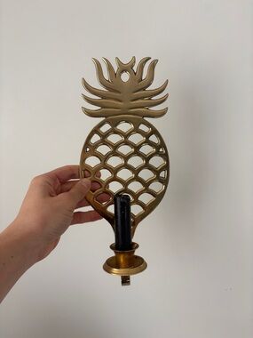 Vintage Brass Pineapple Wall Sconce Candleholder MCM Gold Metal